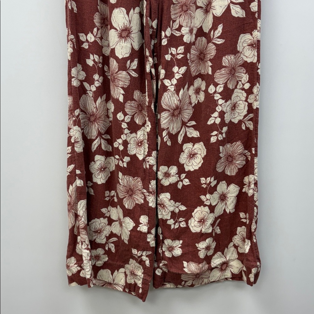 Abercrombie & Fitch Tall Floral Linen Pull-On Relaxed Wide Pant Mahogany Small - Picture 4 of 8